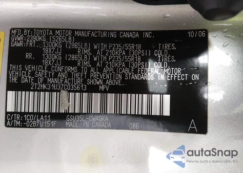 2007 Lexus Rx 350 from USA, damaged, VIN 2T2HK31U37C035613